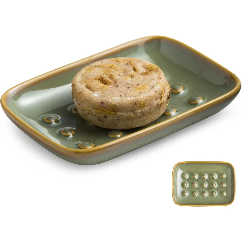 

Shower, Ceramic Dish Non-Slip Soap Holder Bar Saver Tray for Bathroom Kitchen Sink, Floating Point Design Sav