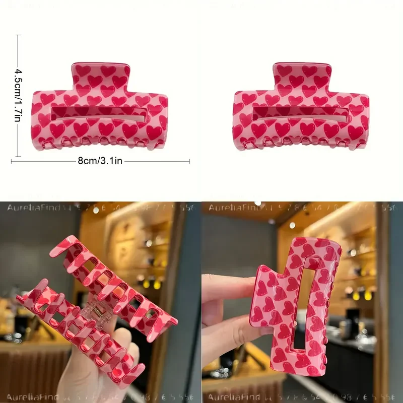 Elegant Pink Heart Shaped Hair Claw Non Slip Strong Grip for Women Valentine's Day Accessory