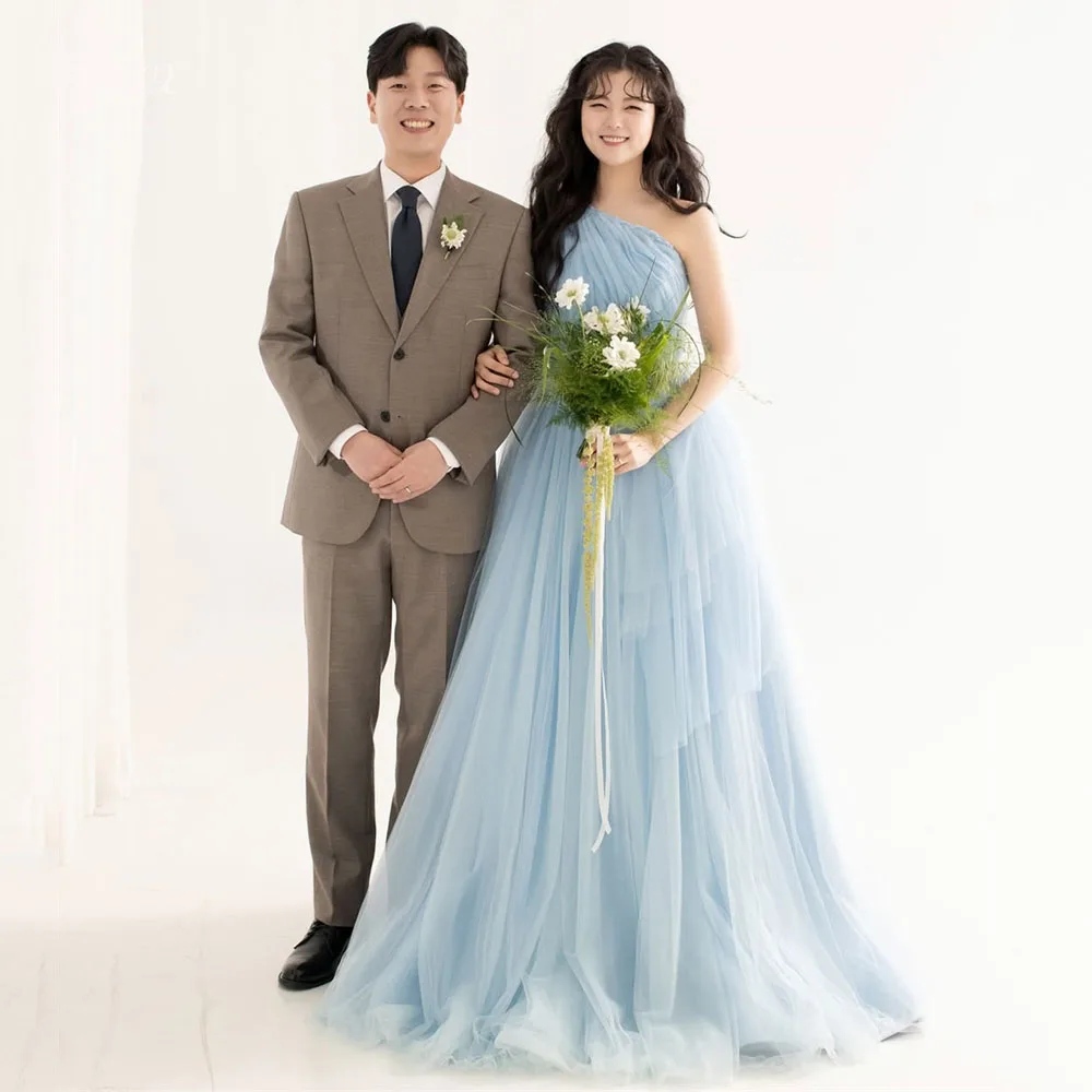 

TULX Fairy Blue Tulle Evening Dress Korea Photo Shoot One Shoulder Wedding Party Dress Floor Length Corset Dress Customized 2025
