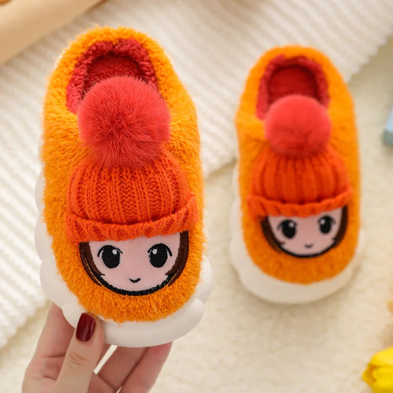 Miqieer Children Home Shoes Cashmere Cotton Slippers Baby Boy Young Warm Shoes Girls Slippers Indoor Cartoon Cotton-padded Shoes