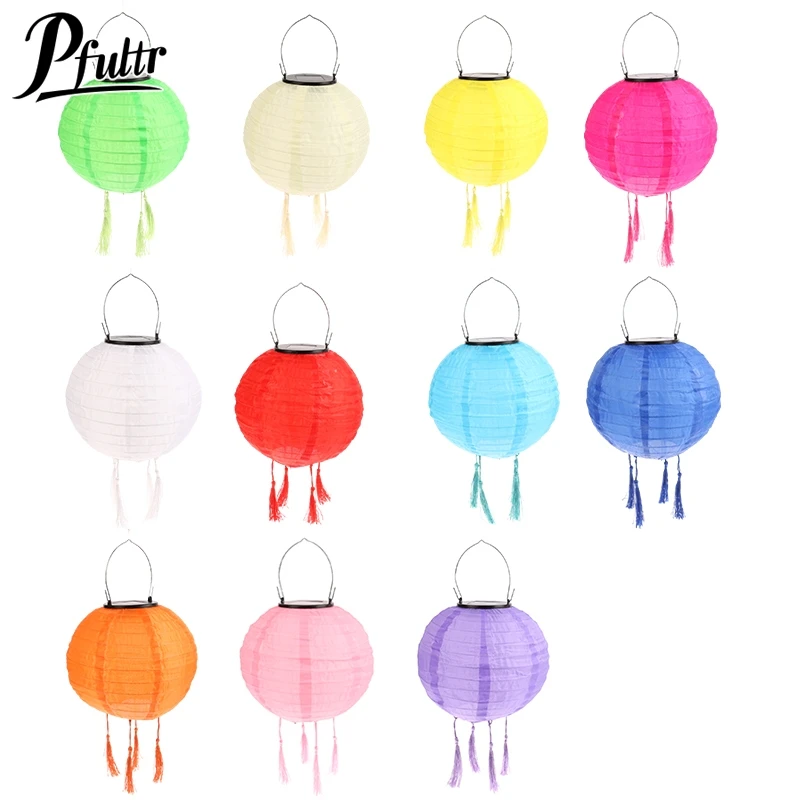 

1Pc 8 Inch Waterproof Solar Chinese Lantern Cloth Hanging Lamp Outdoor Festival Wedding Birthday Party Garden Hanging Lamp Decor