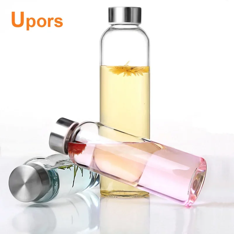 Upors 360ml 550ml Sport Style Glass Water Bottle Portable Bicycle Tour Solid Transparent Office Bottle