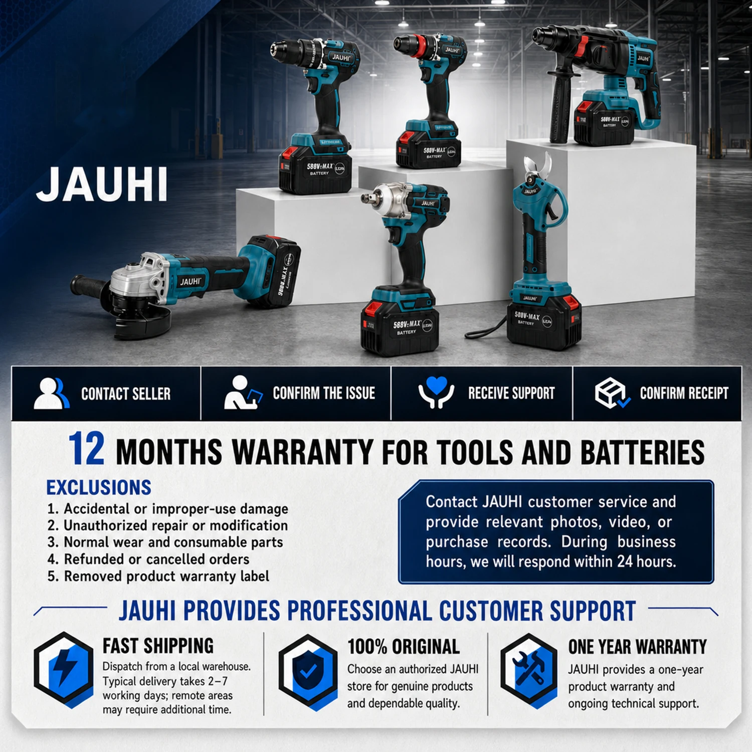 JAUHI 1800N.M Torque Brushless Electric Impact Wrench For Trucks 1/2 inch Cordless Wrench Driver Tool For Makita 18V Battery - view 6