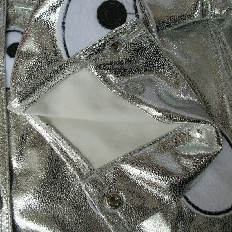 Costumi Hip Hop per adulti Manica lunga Pelle laser Argento Giacche corte Giacca rock Giacca da ballo jazz Rave Outfit XS1742