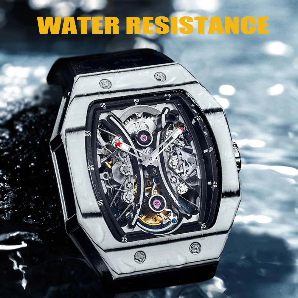 AESOP RICHA Square Carbon Fiber Bezel Men Mechanical Wristwatches Flying Tourbillon Watch Skeleton Luminous Clock Men Watches