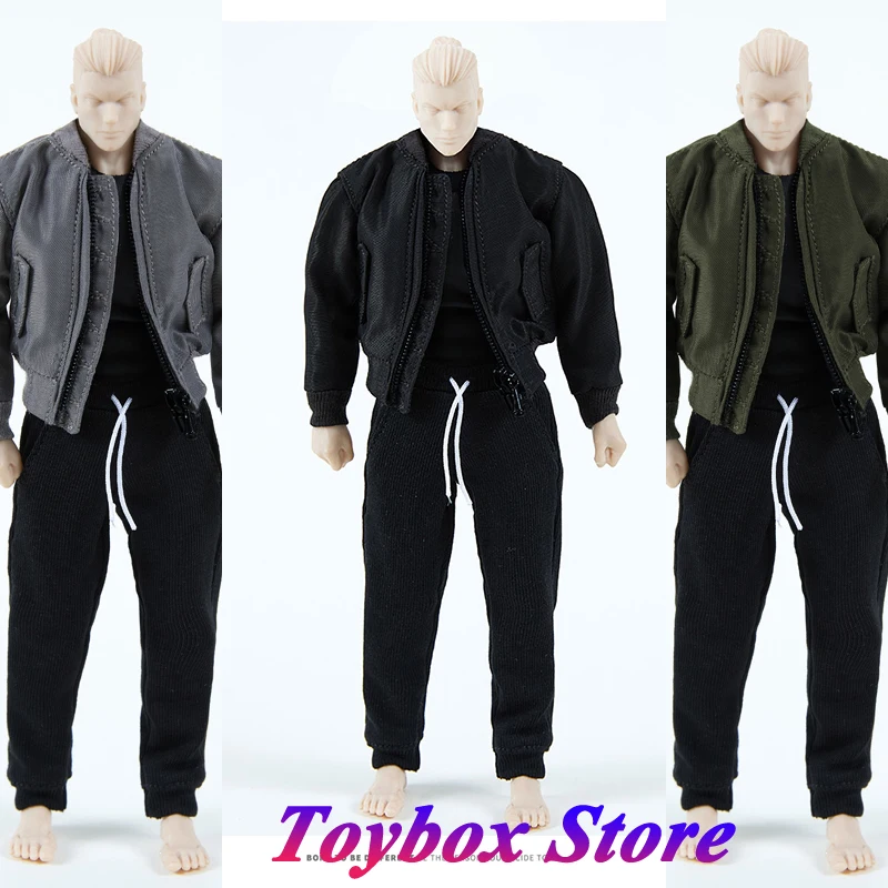 1/12 Romankey Notman Man Solider Black Gray Army Green Jacket Coat Sports Hoodie Pants Clothes Accessory For 6