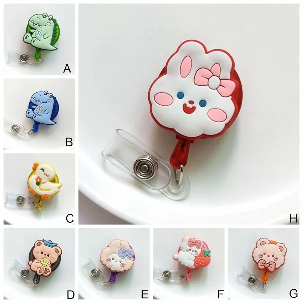 Cartoon Animals Nurse Badge Reel Dinosaur Bear Rabbit Easy Pull Buckle PVC Chest Card Retractable Badge Holder