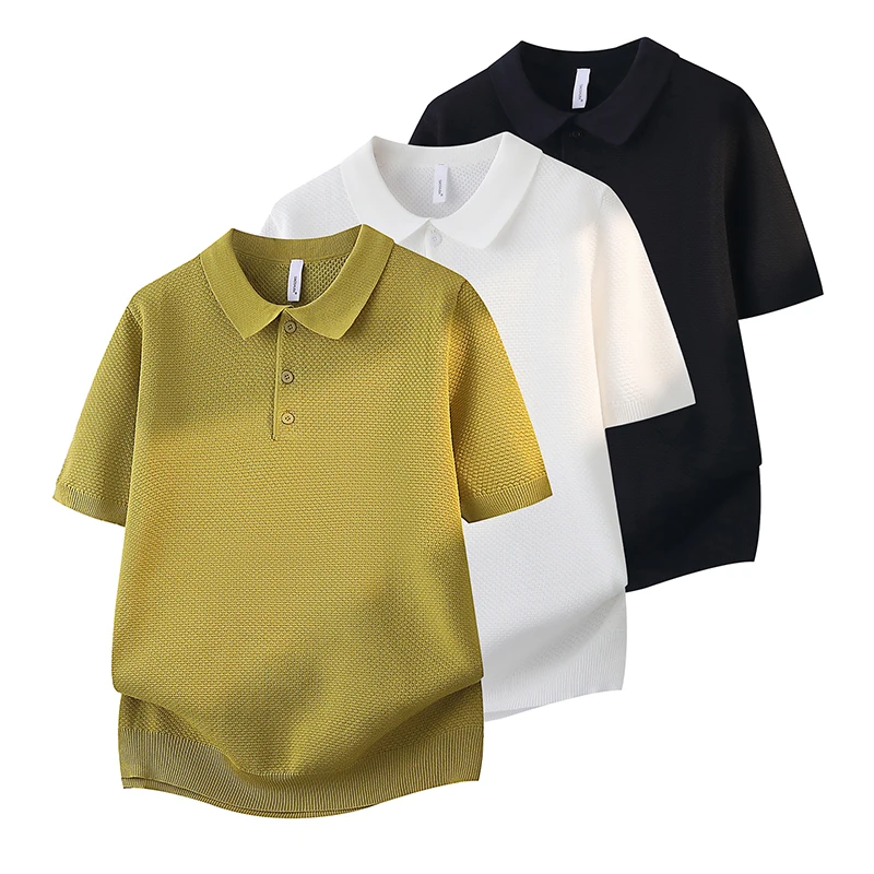

Men Summer New Knitted Tops Men Ice Silk Polo Shirt Men Simple Lapel Short Sleeve Male Casual Breathable Lightweight Polo Shirts