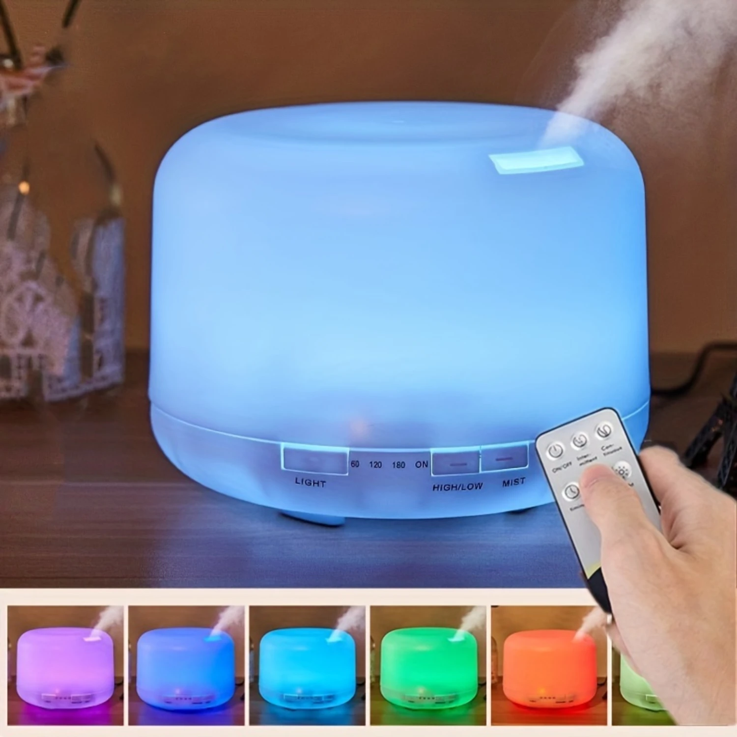 

Ultimate Relaxation 500ml Essential Oil Diffuser & Humidifier with 7 LED Lights, Nightlight, Timer, Control, and Auto-Off - Tr