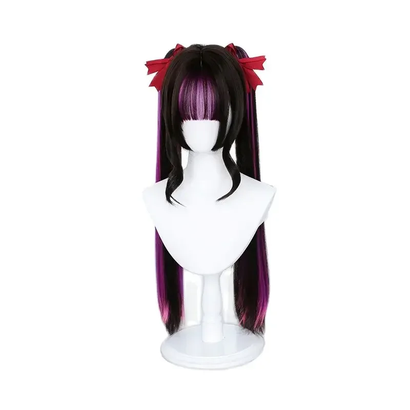 Misto rosa viola Harajuku parrucca coda di cavallo lungo dritto Cosplay marrone scuro frangia fata ragazze male principessa accessori per capelli