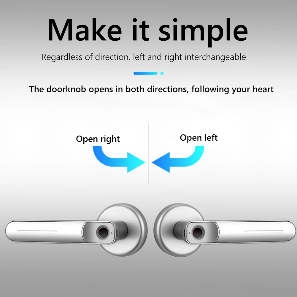 Fingerprint Door Lock Handle USB Rechargeable Anti Theft Smart Electric Biometric Keyless Security Entry With 2 Keys Smart Home