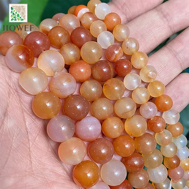 Natural Stone Smooth Orange Red Carnelian Agates Round Loose Beads Diy Bracelet for Jewelry Making 15