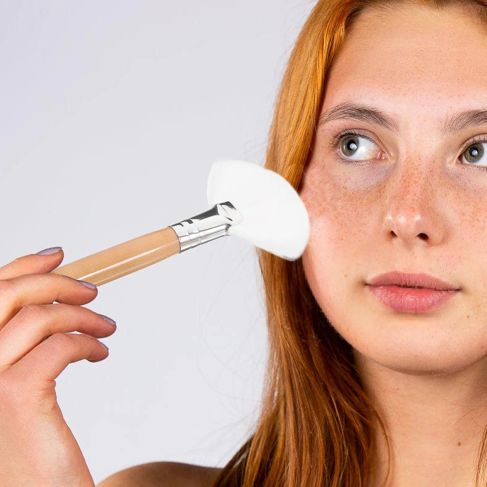 2 pçs maquiagem facial premium cabelo de náilon macio denso para fundação blush pó alça longa escova facial configuração pó escova compõem