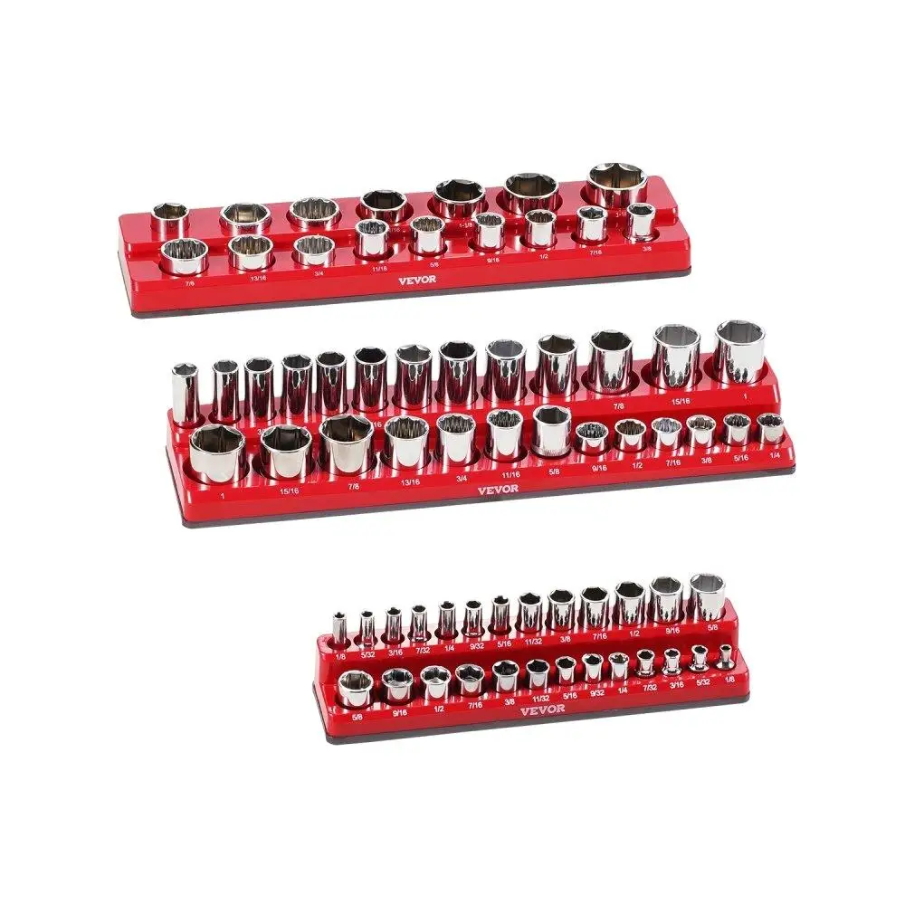 

Magnetic Socket Organizer Set 3PCS Red Magnetic Tool Tray for sae Socket Storage Solution
