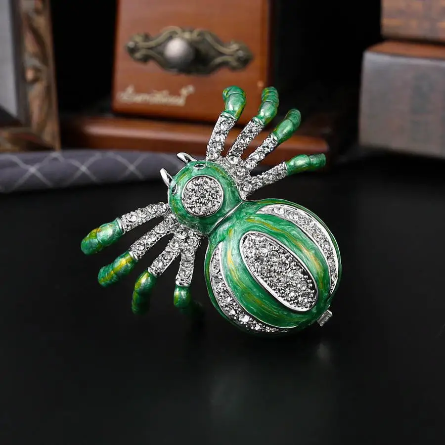 Enamel-colored Green Spider Jewelry Box, Alloy Craftsmanship Gift Decoration, Flip-top Ring Accessory, Jewelry Storage Box