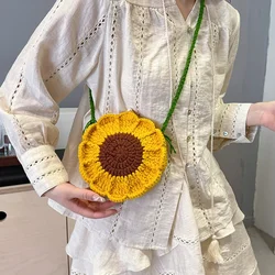 Summer Girls Knitted Bag Cute Fashion Sun Flower Messenger Bags Street Casual Handmade Woven Women Shoulder Bag 2024 New