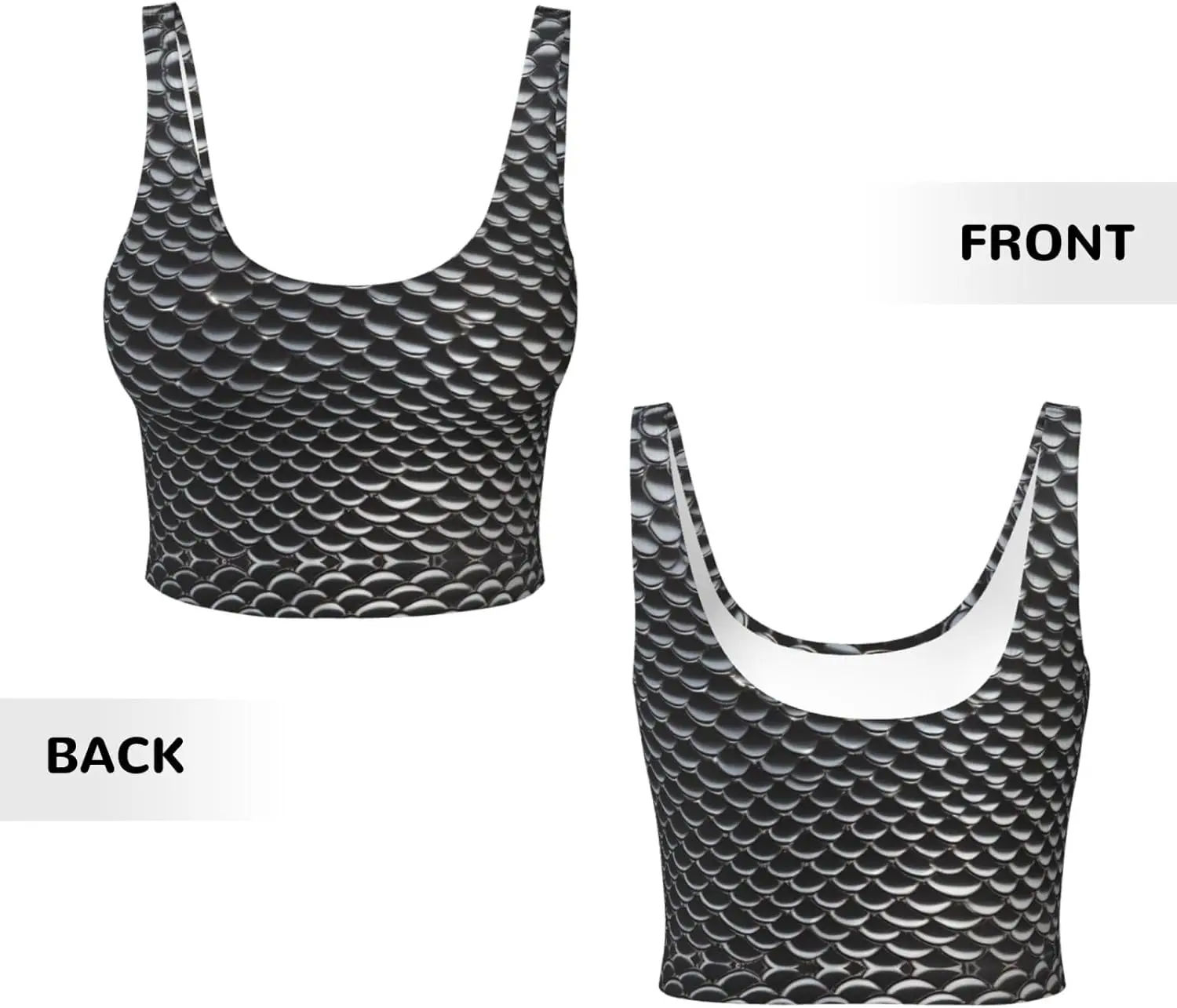 シルバー フィッシュ スケール プリント レディース スポーツ ベスト ヨガ ワークアウト フィットネス用 - アスレチックな女の子向けのカジュアル ノースリーブ、ブラック、L