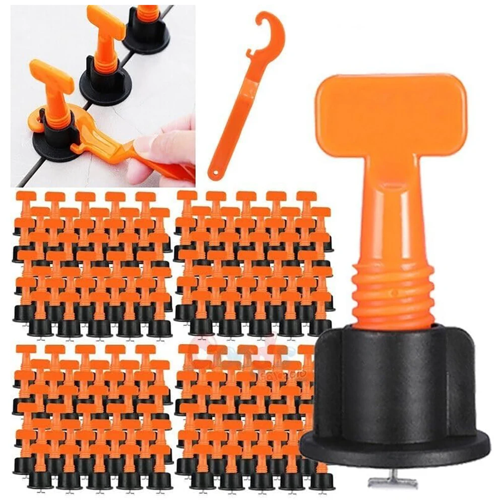 50 strumenti distanziatori livellatori per piastrelle riutilizzabili + 300 distanziatori per piastrelle a forma di croce + 1 chiave + strumenti per la regolazione dei piastrelle del pavimento della parete