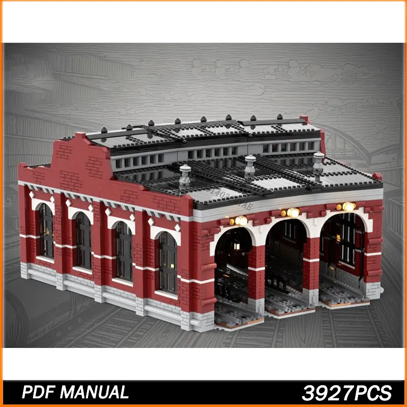 

Конструктор MOC: Модель железнодорожного депо (серия «Поезд»), высокий уровень сложности, 3927 деталей, креативный подарок на день рождения