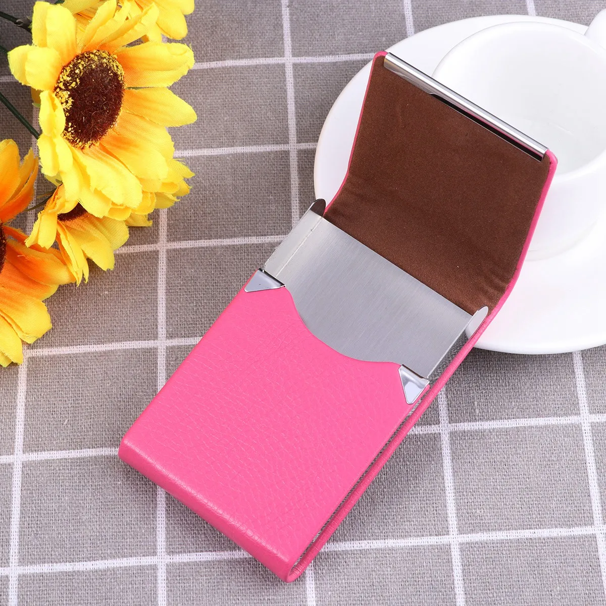 

Stylish Purple Pu Leather Business Card Case Stainless Steel Holder Unisex Credit Id Card Organizer Wallet For Professionals