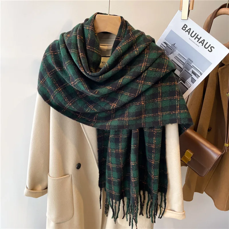 Women Plaid Scarf Winter Cashmere Imitation New Thick Warm Long Tassel Shawl Fashion Vintage Bufandas Panuelos Wrap Hijab Muslim