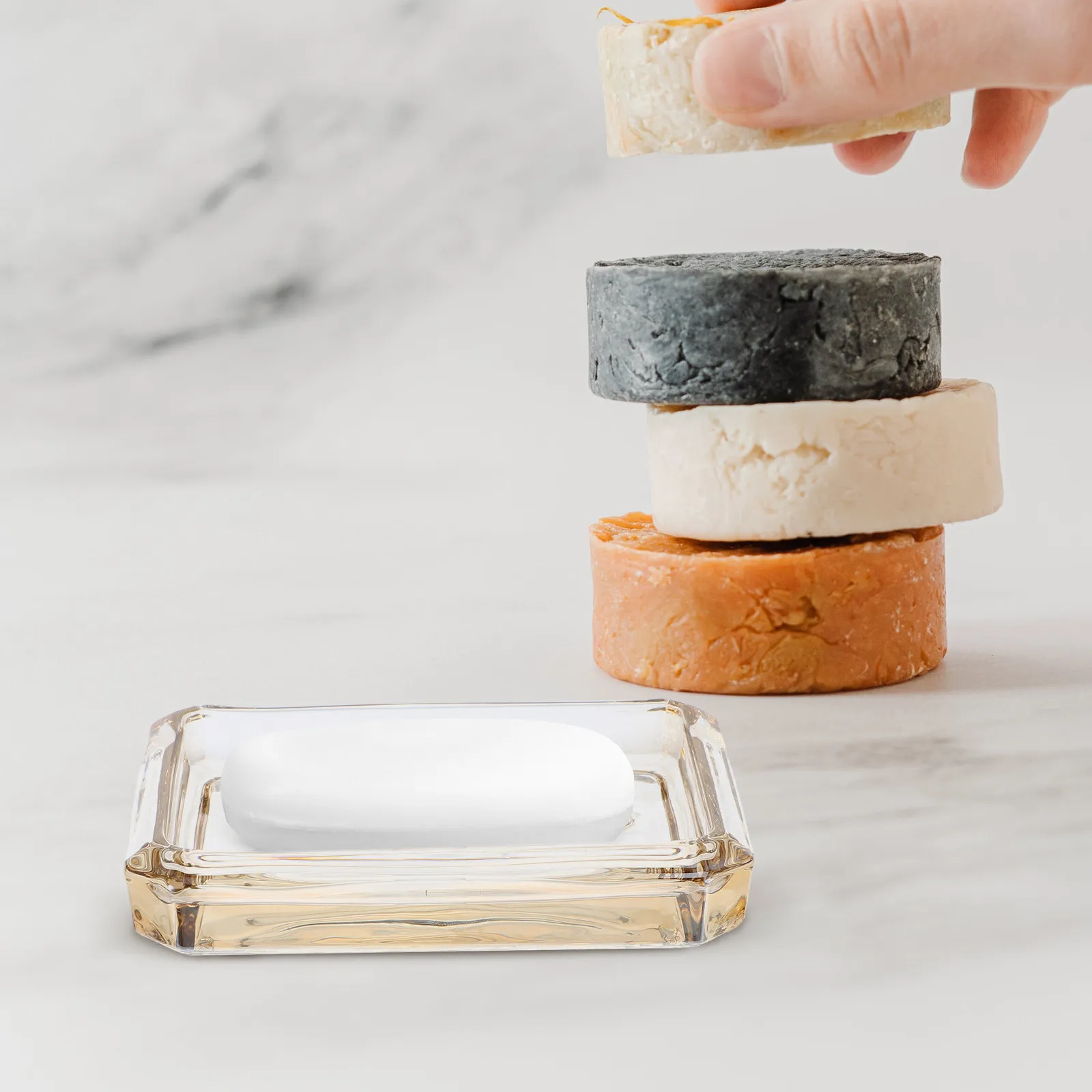 Glass Soap Dish Vintage Style Transparent Rectangle Soap Holder Elegant Non-Slip Base for Kitchen Counter Bathroom Sink Decor