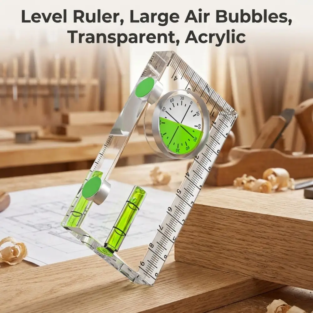 1PC Acrylic Mini Level Ruler Transparent Horizontal Vertical Spirit Level Magnetic High Precision Angle Measuring Tool