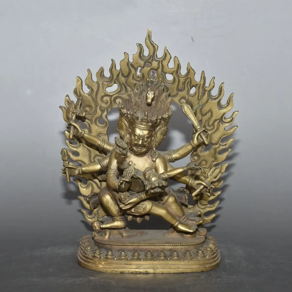 Pure copper 3 gold-plated backlight Joy Buddha width 18 cm thick 7.5 cm high 24.5 cm weight 1726 grams