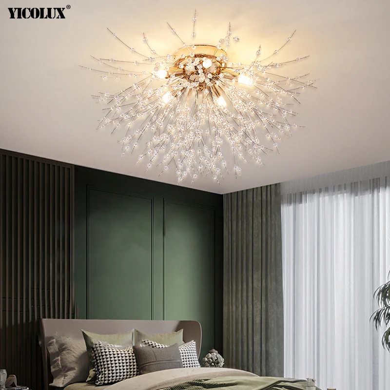 modern dandelion led chandelier for living room ouro e prata lampada pingente decoracao para casa quarto arte lampadas de cristal 01