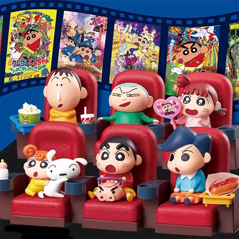 RE-MENT Crayon Shin-chan Kasukabe Cinema Theatre Blind Box Toys Miniature Scene Anime Figure Doll Toys Collect Ornaments