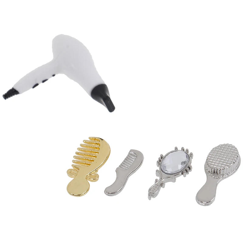 5Pcs 1:12 Dollhouse miniature bathroom accessory comb hair dryer mirror model