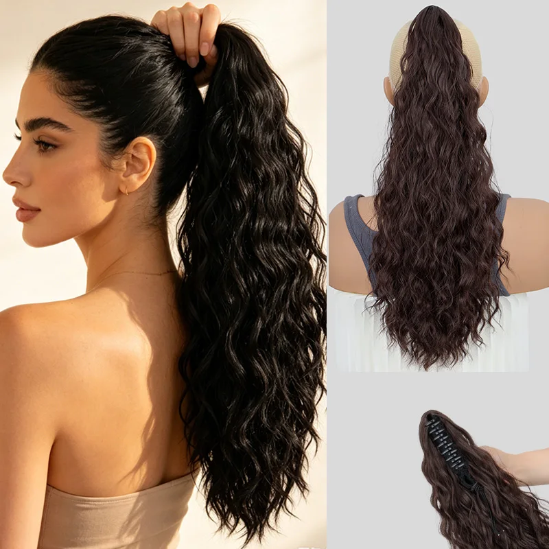 

18Inch Synthetic Long Wave Curly Claw Clip in Ponytail Hair Extension High Temperature Fiber Soft Fluffy Hairpiece for Women
