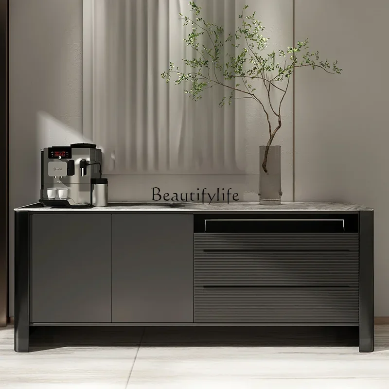

Italian minimalist solid wood dining side cabinet light luxury rock slab storage multi-functional storage wine cabinet