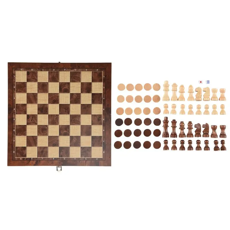 

ABMV-3 In 1 Wooden International Chess Set Board Travel Games Chess Backgammon Draughts Entertainment