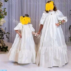 Ivory Satin Satin High-Waisted Flower Girl Dresses Ruffles Adorable Sister Of The Bride For Prom Birthday PartyPrincess Costumes