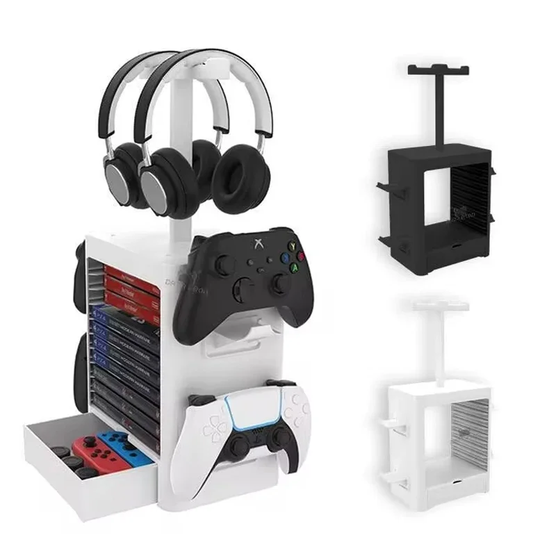 Multifunctional Game Holder Stand for Switch / PS5 / PS4 / Xbox Series – Disc & Headphone Storage Bracket