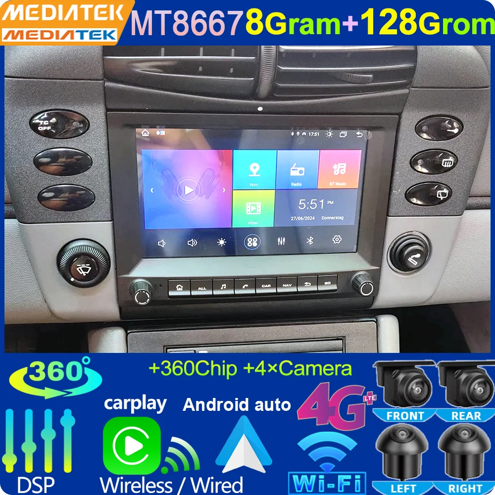 Car Radio Player Media  Android Auto Carplay for Porsche Cayman Cayenne 911 996 MK2 Boxster 997 2003-2009 Qualcomm MTK UIS7080