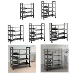 Multipurpose Metal Storage Shelves with Wheels Metal Shelving Unit with Wire Baskets Kitchen Organizer Shelf for Bathroom Home