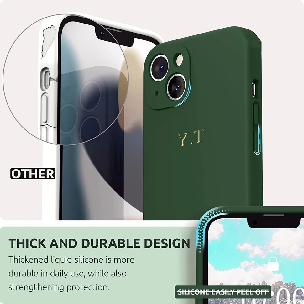Funda blanda de silicona líquida para iPhone, Funda personalizada con grabado 3D, nombre en relieve, para modelos 15, 14, 13, 12, 11 Pro Max, 14 y