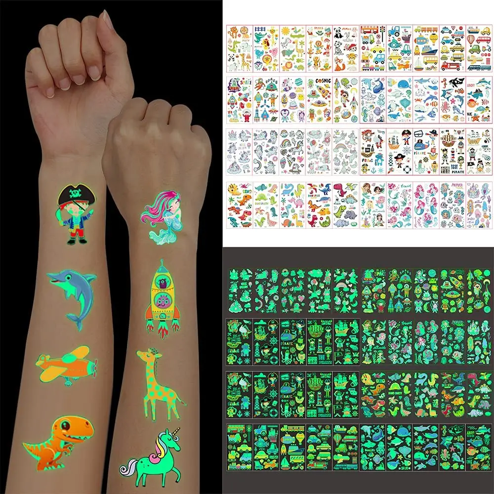 

40pcs Luminous Tattoos Face Temporary Colored Animals Carton Tattoos for Kids Cute Tattoo Stickers Body Waterproof Tattoos for