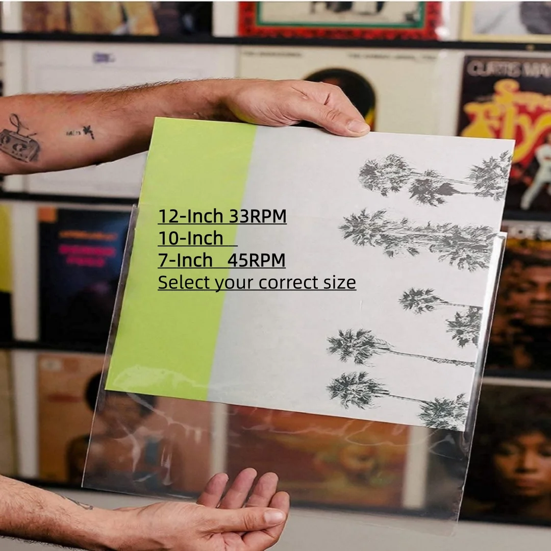 Luva externa de vinil para registro, 50 pacotes, jaqueta transparente adequada para a maioria dos lps de 12 10 7 polegadas e capa de álbum, aba sem vedação para acesso fácil