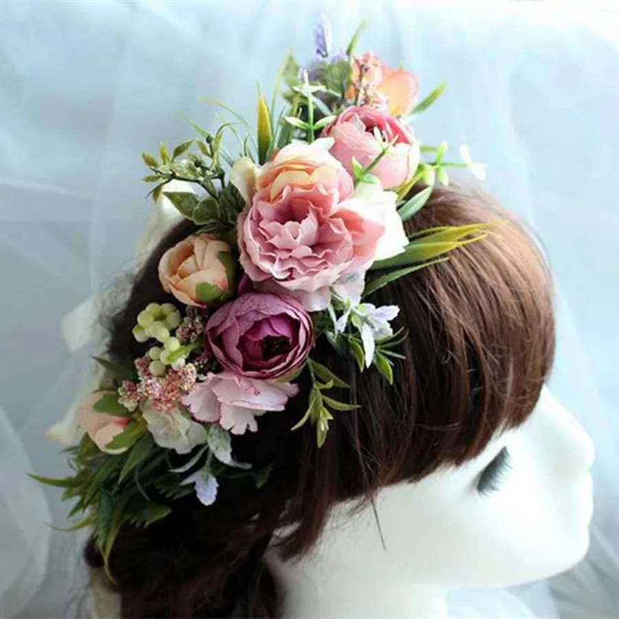 New Fashion Sweet Princess Flower Hair Wreath Floral Hairbands Beach Headband Party Boho Headbands Bridal Bridesmaid Headdress