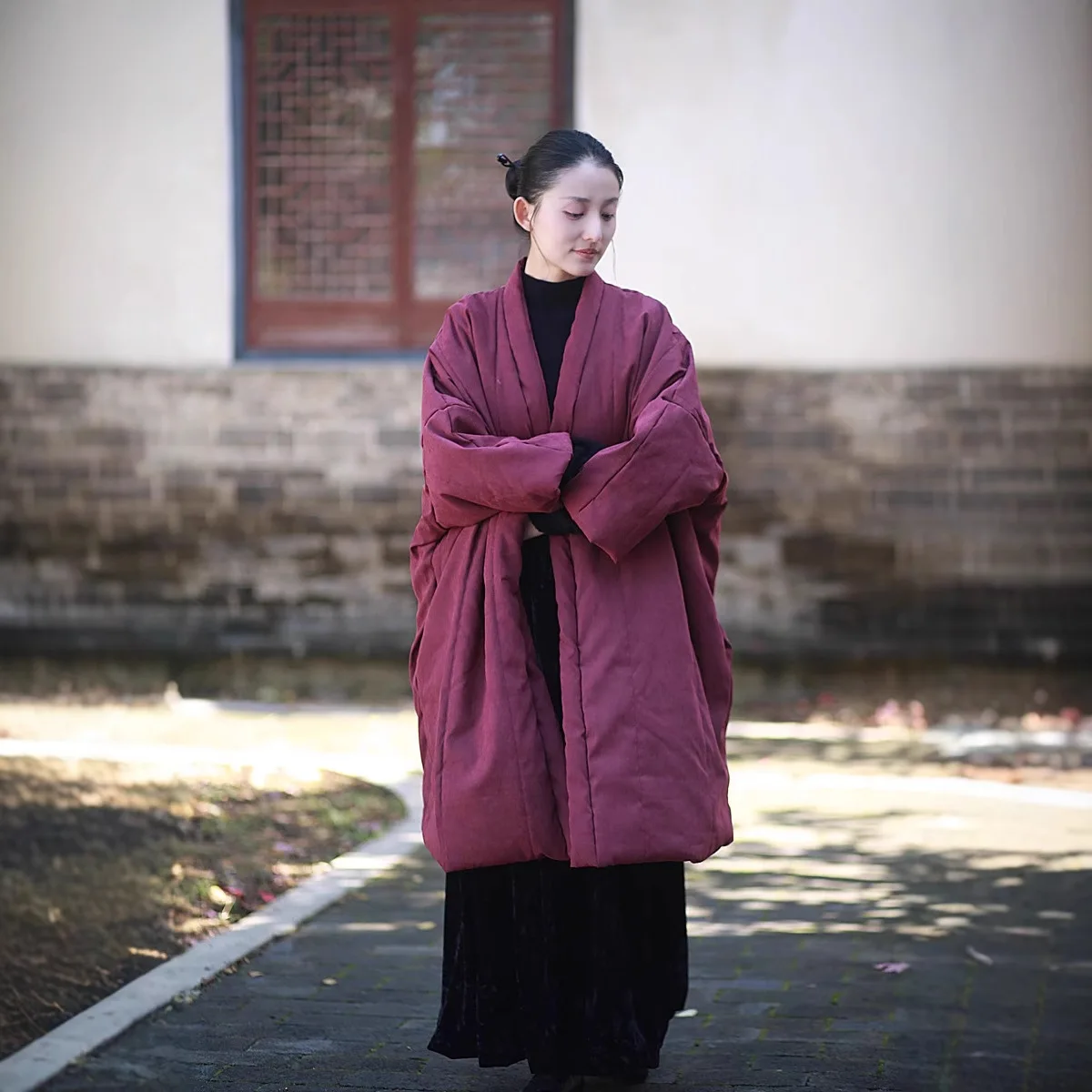 

Autumn Winter Vintage Harajuku Cotton-padded Coat Women Warm Outerwear Long-sleeved Robe Windproof Trench Coat Button-up Jacket