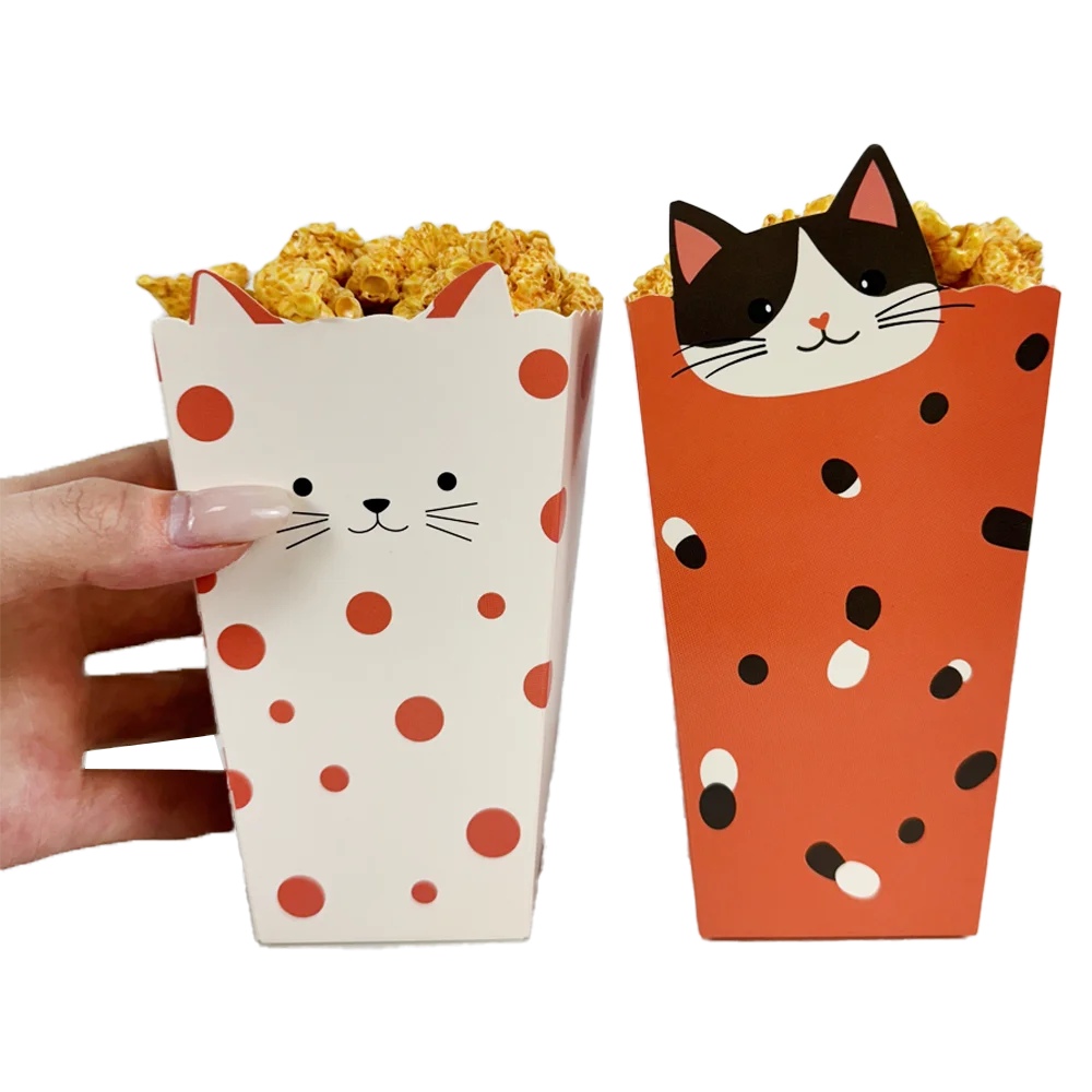 8/16/24/40 Stück Niedliche Katzen-Popcorn-Box Lebensmittelverpackungsbox Katzen-Geburtstagsparty Babyparty-Dekorationszubehör – Detail 2