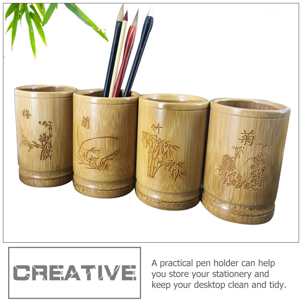 حامل من الخيزران، صندوق تخزين مكتبي للقرطاسية، منظم أقلام الرصاص، حامل تخزين القلم، حاوية فرشاة المكياج، صيني #6