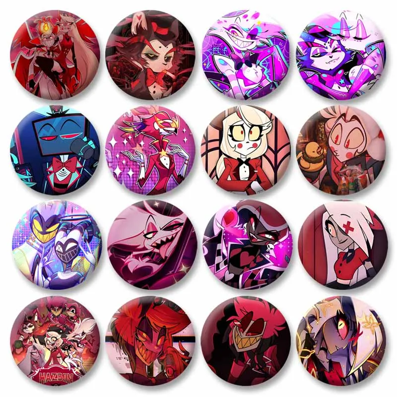 Alastor Angel Dust Vaggie Icons Cartoon Badge Creative Anime Figure Enamel Pins Round Tinplate Brooch Bag Clothes Accessories