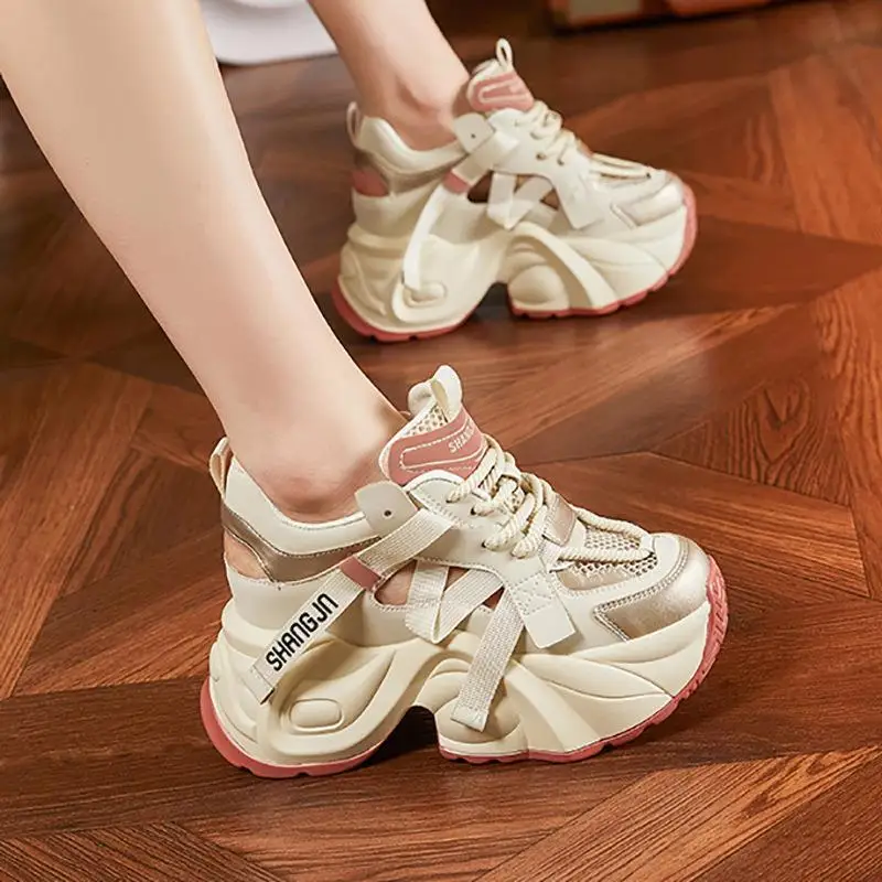 

Women's Casual Style Hollow out Leather Sandals Thick Heel Comfortable Fashionable Slip-On Shoes Breathable round Toe Pumps