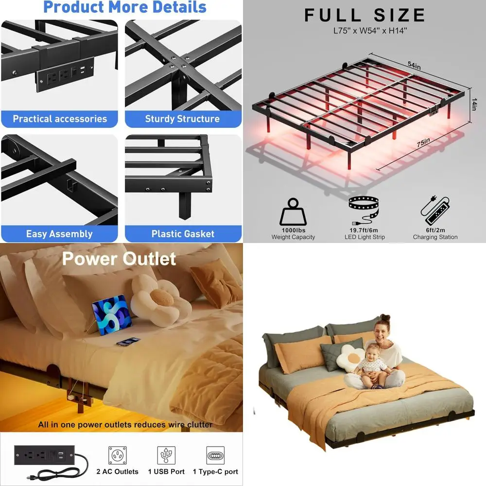 

Умная кровать-платформа со светодиодной подсветкой и зарядной станцией — простая сборка, не требуется пружинный блок