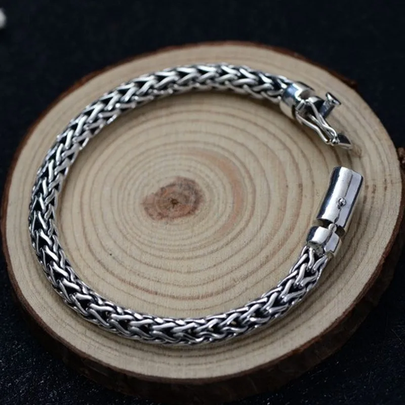 BOCAI New Pure S925 Sterling Silver Vintage Hand-Woven Twist Trendy Couple Personality Man Bracelet