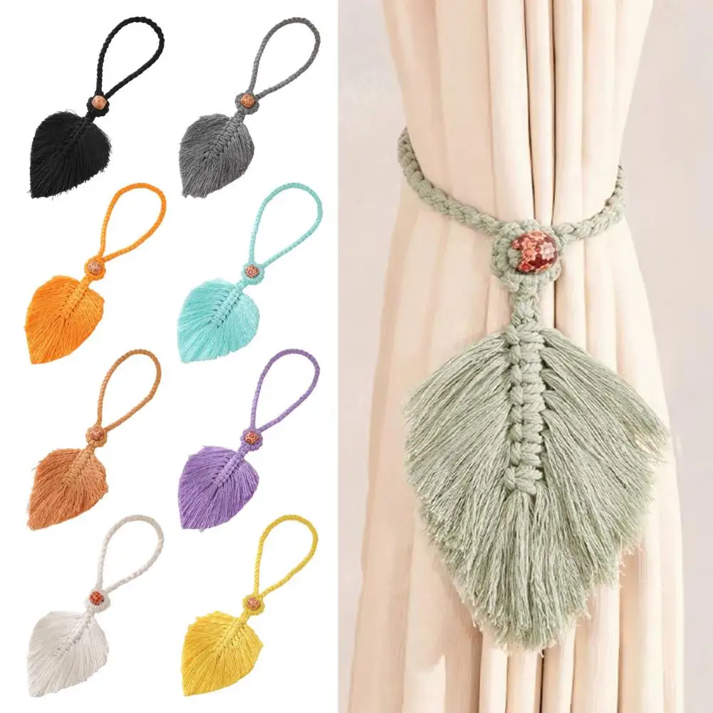 No Drill Curtain Holder Braided Cotton Rope Curtain Tiebacks Boho Fringe Drapery Holders Knotted Curtain Holdbacks for Nursery